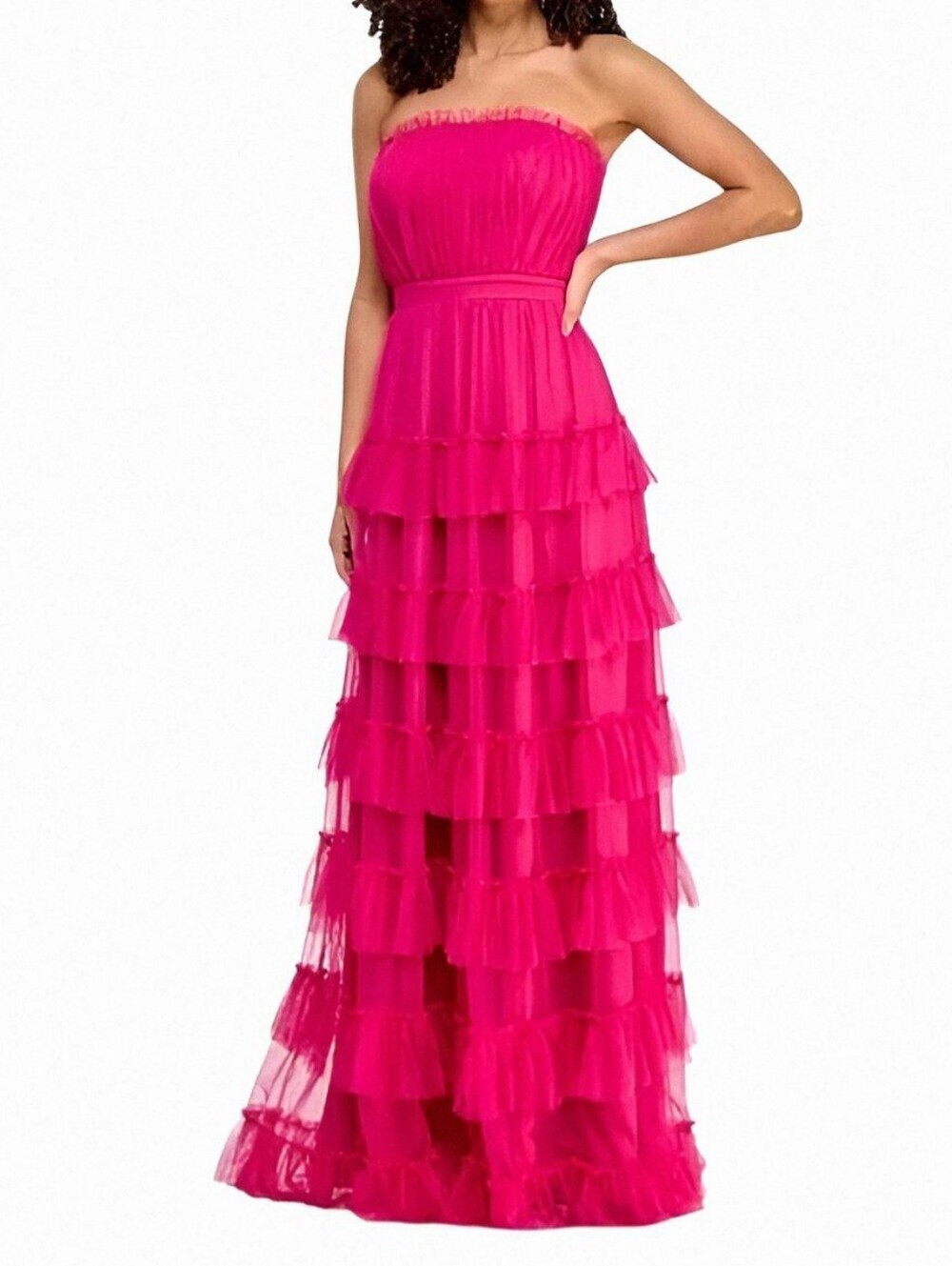 City Studio Strapless Fuchsia Layered Maxi Dress,  Juniors 7/8